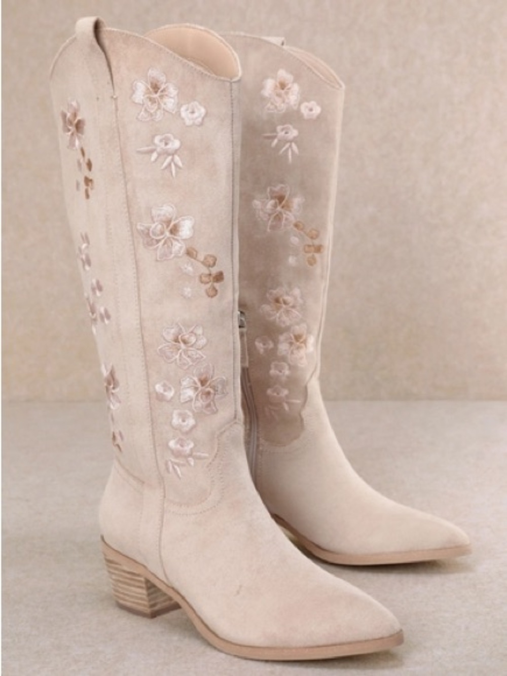 NWOB! Mi.iM Suedes Taupe Embroidered Knee-High Western Boots, 9